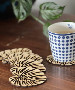 Handcrafted Monstera Leaf Design Wooden Coasters - Set of 6 | High-Quality Birch Wood | Tropical Decor