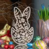 Botanische Houten Konijn in Paasei - Laser Gesneden 6-Laags Decoratie