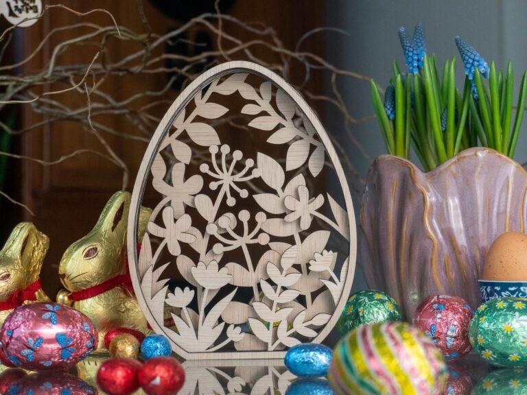 Botanische Houten Paasei - Laser Gesneden 6-Laags Decoratie