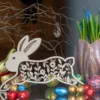 Botanische Houten Springend Paashaasje - Laser Gesneden 6-Laags Decoratie