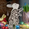 Botanische Houten Staan Paashaasje- Laser Gesneden 6-Laags Decoratie