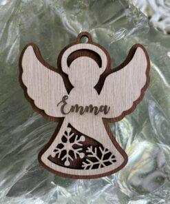 Houten kerstengel met uitgesneden rok – gelaagd ornament