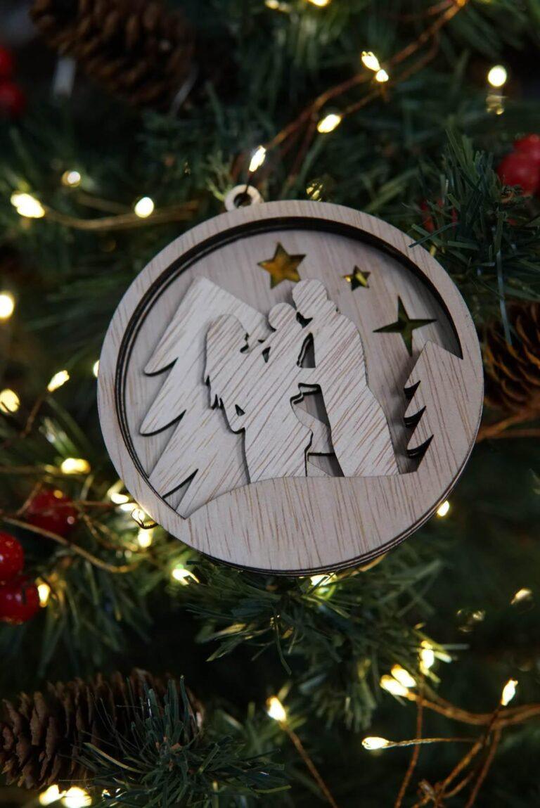 Houten kerstornament familie
