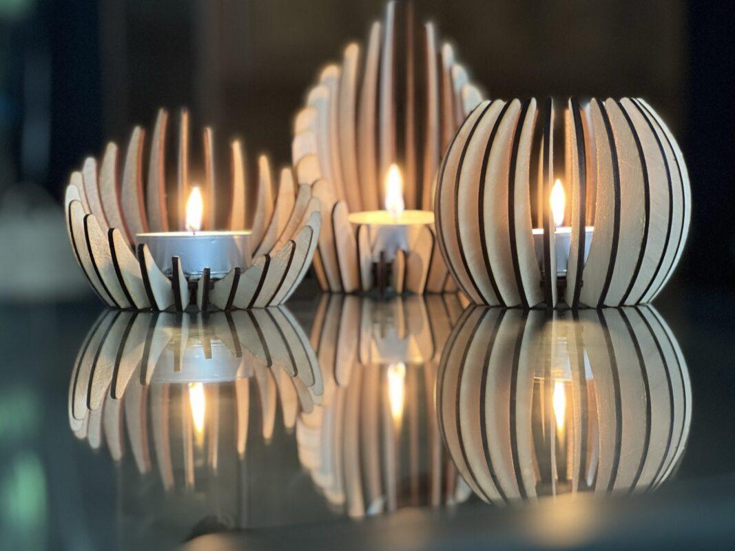 Handgemaakte houten woondecoratie: kaarsenhouders in verschillende maten van MyCreatief